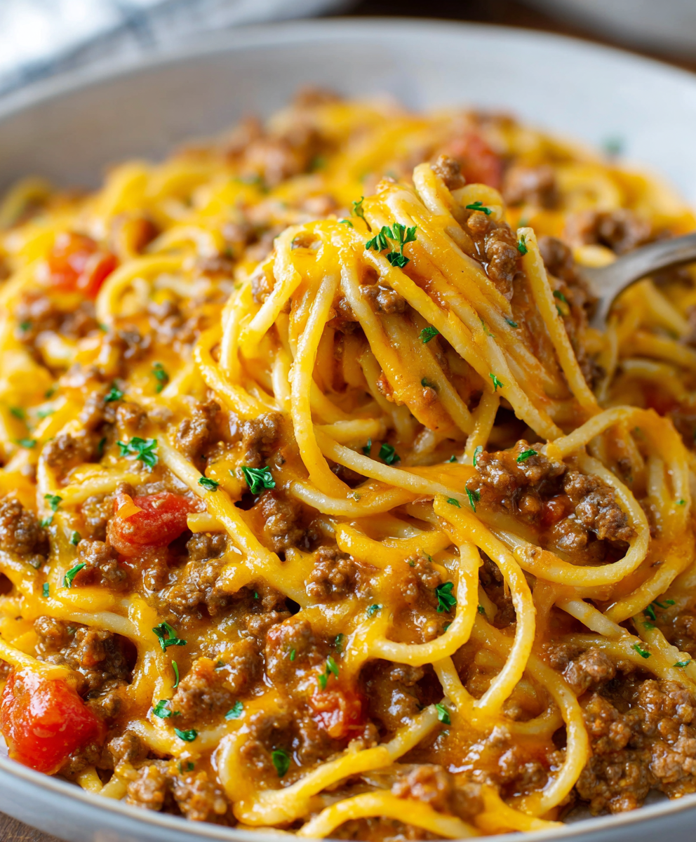 Cheesy Beef Taco Spaghetti