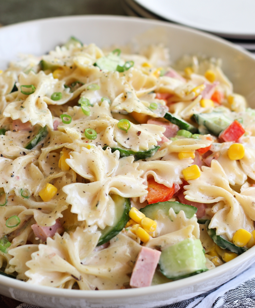 Creamy Ham Cheddar Farfalle Salad