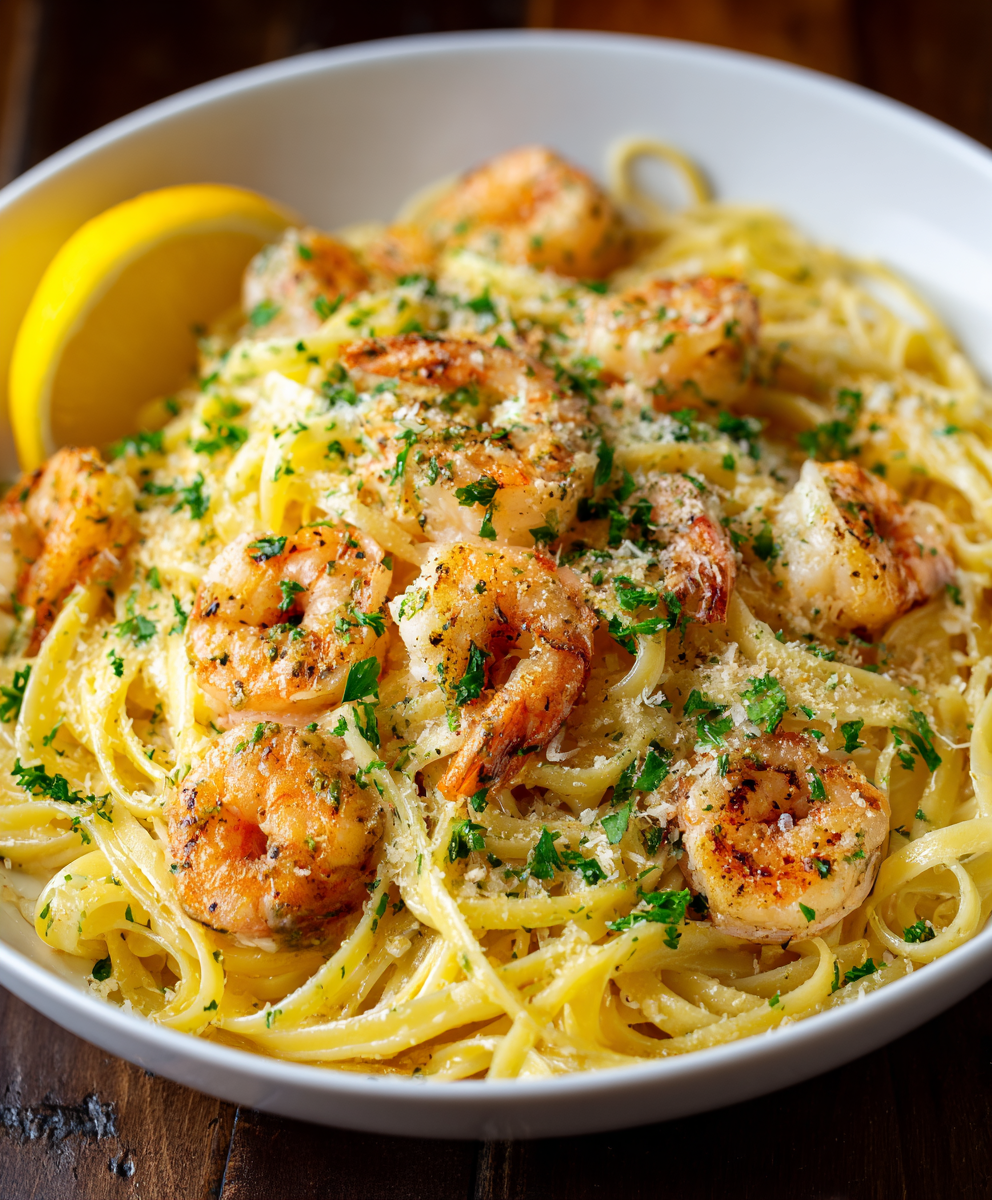 Garlic Cream Shrimp Linguine