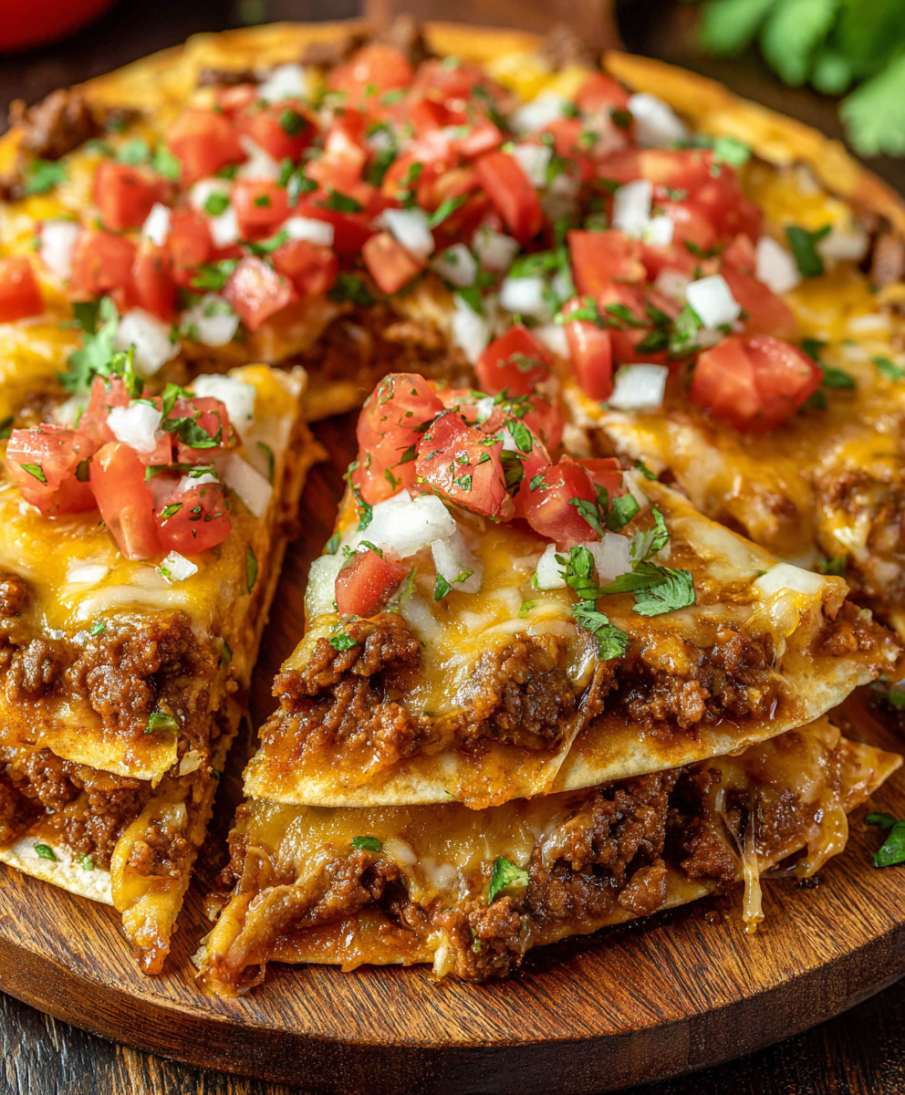 Layered Beef And Cheese Mexican Pizza