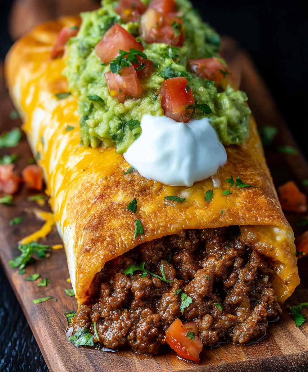 Loaded Cheesy Beef Chimichangas