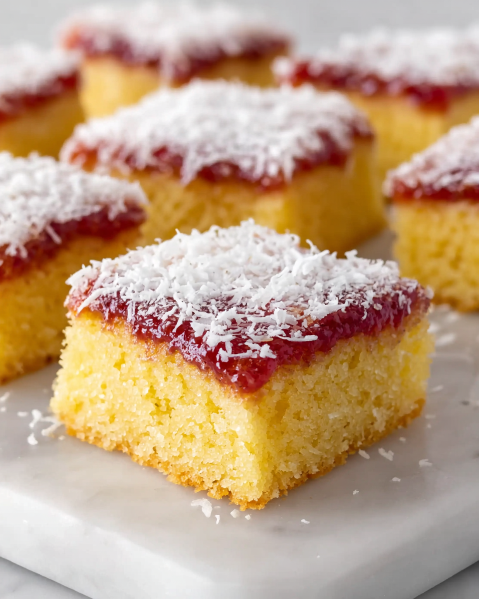 Jam and Coconut Cake Traybake