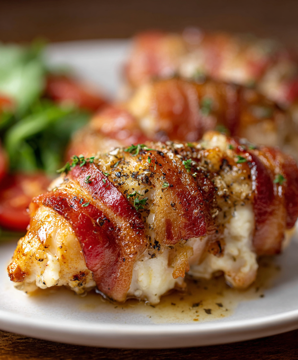 Bacon Wrapped Cheese Stuffed Chicken
