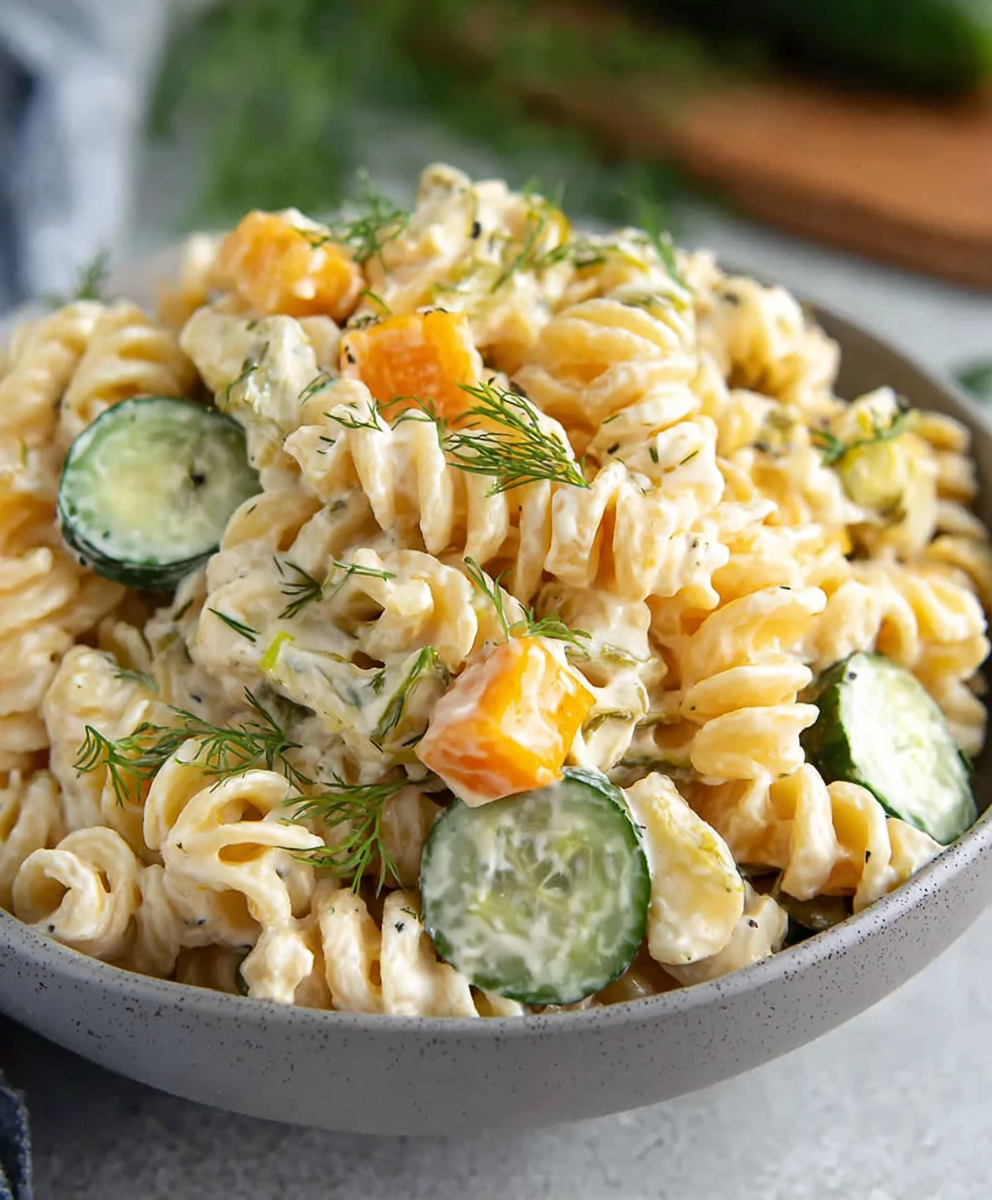 Creamy Dill Pickle Rotini Salad