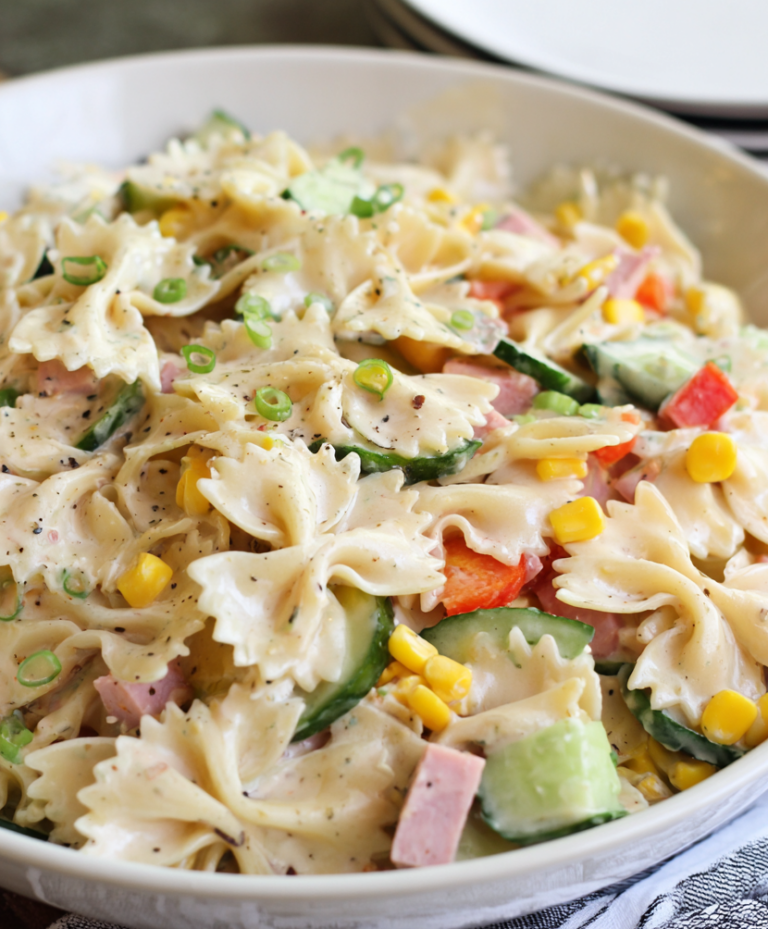 Creamy Ham Cheddar Farfalle Salad