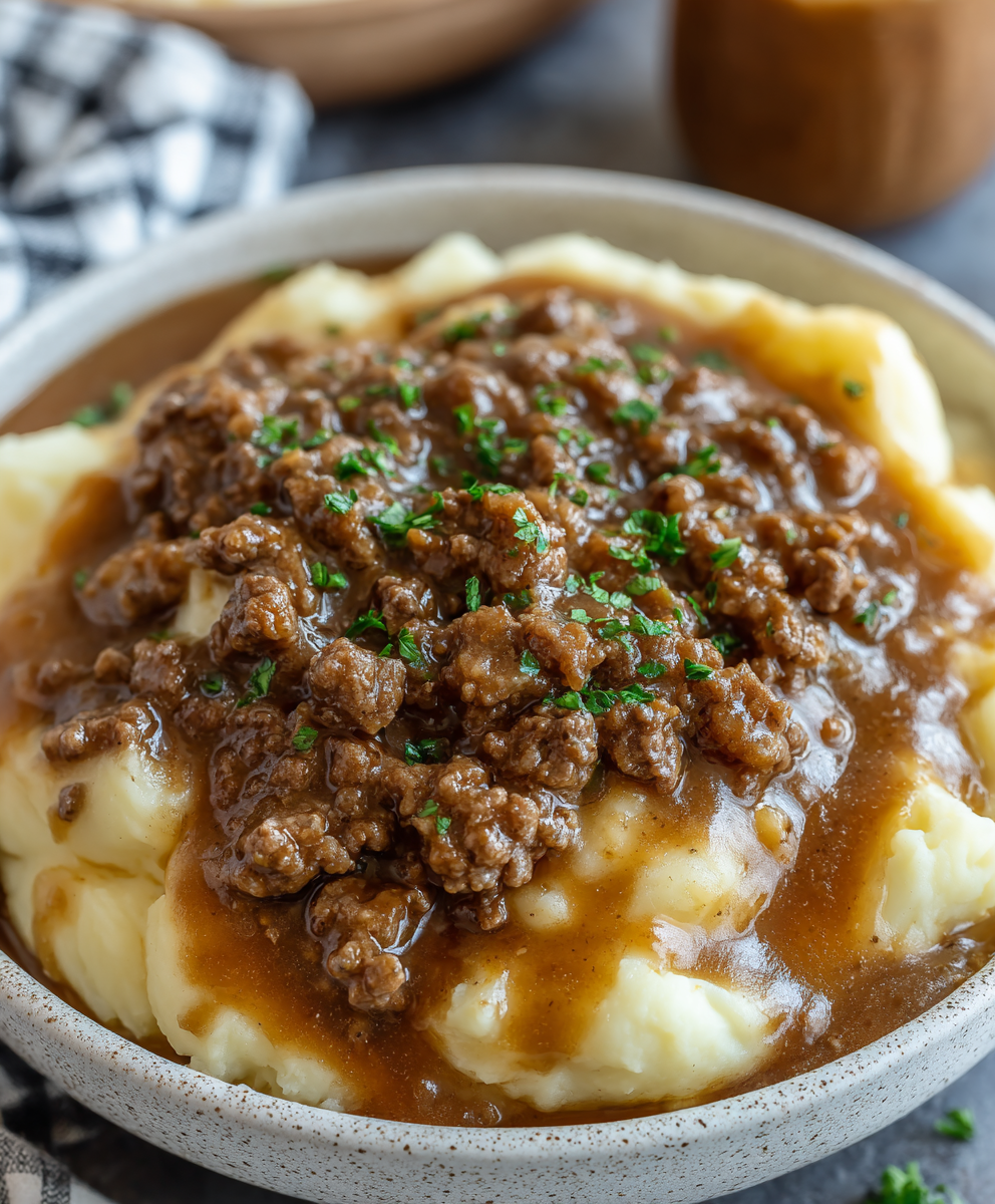 Ground Beef Gravy Over Mashed Potatoes