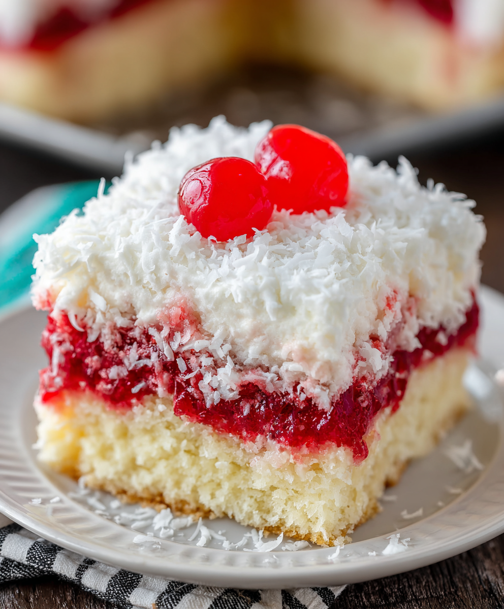 Raspberry Coconut Zinger Poke Squares