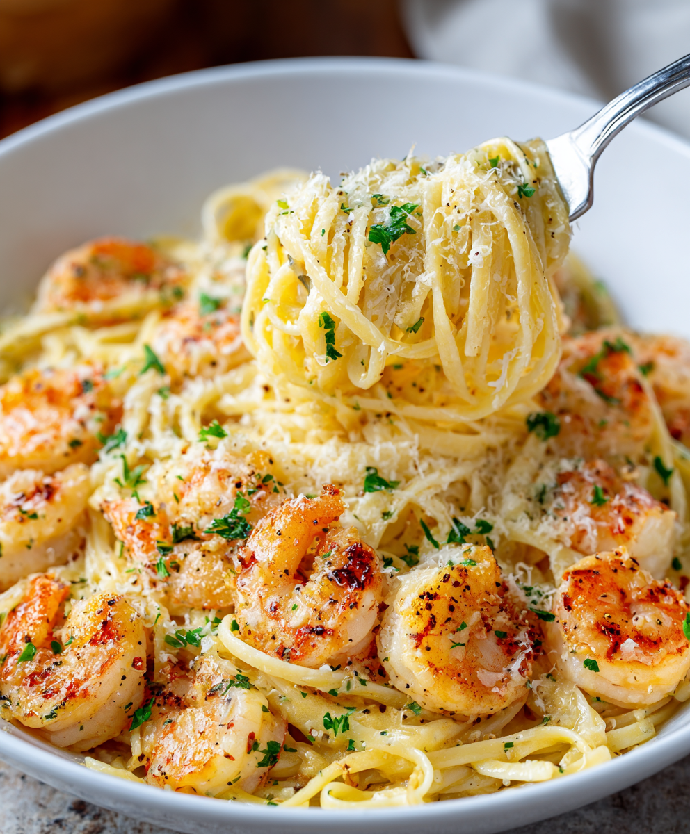 Shrimp Scampi Garlic Cream Pasta