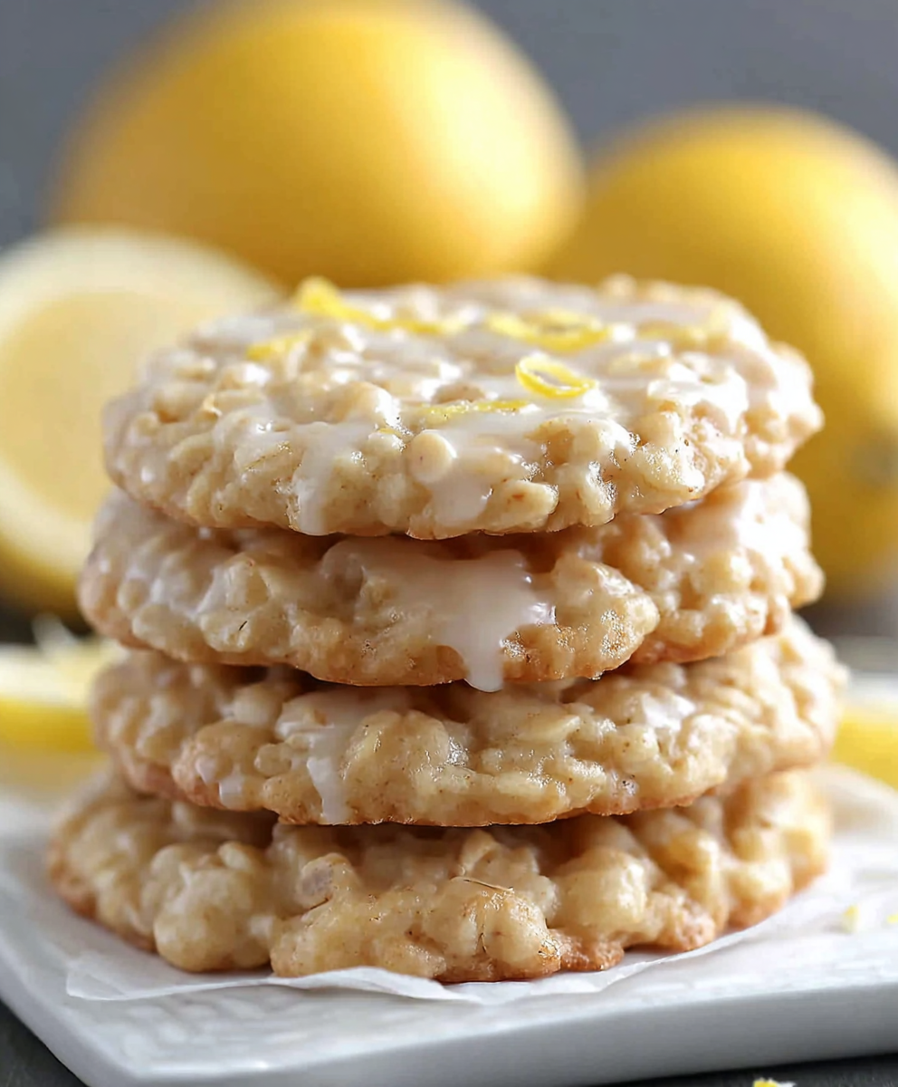 Soft Lemon Oatmeal Cookie Stack